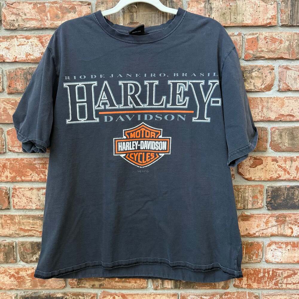 Harley Davidson Double Graphic Tee Sz Large Brazil 2003 Biker Grunge Motorcycle